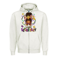 Oatmeal Heather mardi gras school secretary afro messy bun Zipper Hoodie - texasbilliewilder