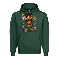 Sports Green mardi gras school secretary afro messy bun Zipper Hoodie - texasbilliewilder
