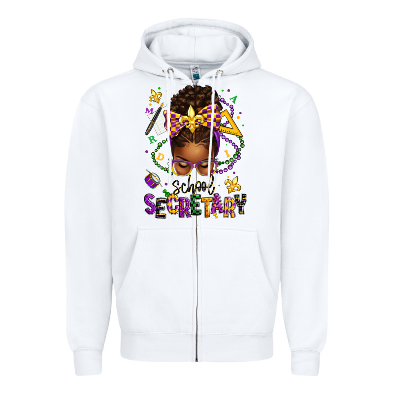 Mardi Gras School Secretary Afro Messy Bun Zipper Hoodie by texasbilliewilder | Teevron
