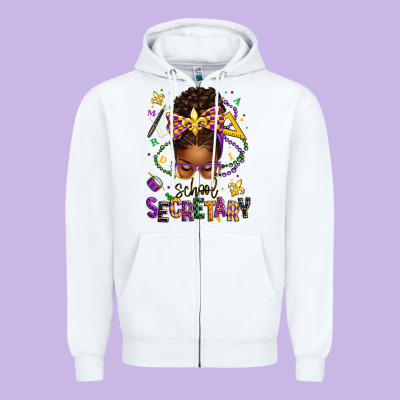 Mardi Gras School Secretary Afro Messy Bun Zipper Hoodie Designed By Texasbilliewilder