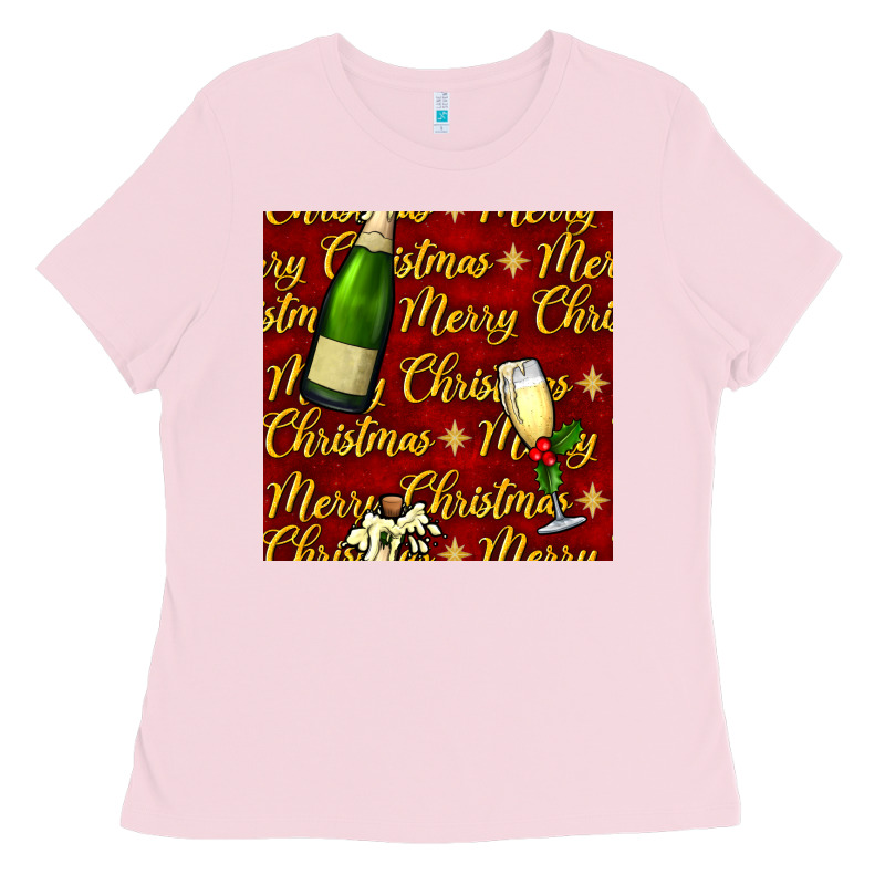 Merry Christmas Champagne Seamless Pattern Ladies Tee by BundleAndBundleShop | Teevron