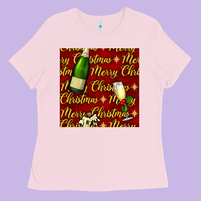 Merry Christmas Champagne Seamless Pattern Ladies Tee Designed By Bundleandbundleshop