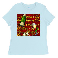 Baby Blue merry christmas champagne seamless pattern Ladies Tee - BundleAndBundleShop