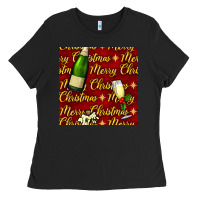 Black merry christmas champagne seamless pattern Ladies Tee - BundleAndBundleShop