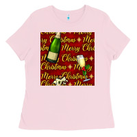 Bubblegum Pink merry christmas champagne seamless pattern Ladies Tee - BundleAndBundleShop
