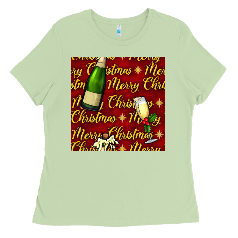 Merry Christmas Champagne Seamless Pattern Ladies Tee by BundleAndBundleShop | Teevron