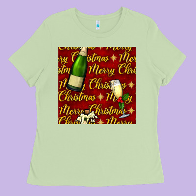 Merry Christmas Champagne Seamless Pattern Ladies Tee Designed By Bundleandbundleshop