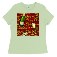 Matcha merry christmas champagne seamless pattern Ladies Tee - BundleAndBundleShop