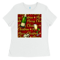 White merry christmas champagne seamless pattern Ladies Tee - BundleAndBundleShop
