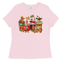 Bubblegum Pink christmas cookie coffee cups Ladies Tee - AdoDesignShop