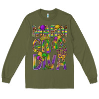 Army Green Mardi Gras diva Long Sleeve Tee - BundleAndBundleShop