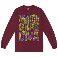 Burgundy Mardi Gras diva Long Sleeve Tee - BundleAndBundleShop