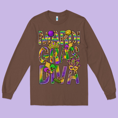 Mardi Gras Diva Long Sleeve Tee Designed By Bundleandbundleshop
