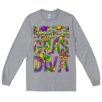 Heather Grey Mardi Gras diva Long Sleeve Tee - BundleAndBundleShop