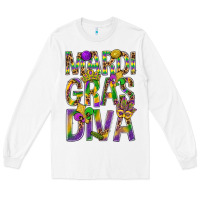 White Mardi Gras diva Long Sleeve Tee - BundleAndBundleShop