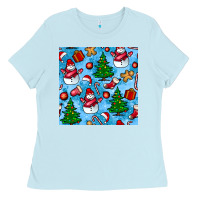 Baby Blue christmas trees and snow seamless pattern Ladies Tee - BundleAndBundleShop