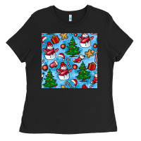 Black christmas trees and snow seamless pattern Ladies Tee - BundleAndBundleShop