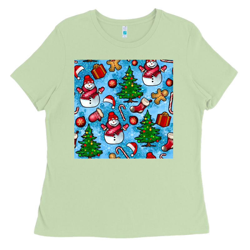 Christmas Trees And Snow Seamless Pattern Ladies Tee by BundleAndBundleShop | Teevron