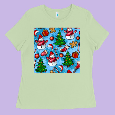 Christmas Trees And Snow Seamless Pattern Ladies Tee Designed By Bundleandbundleshop
