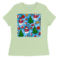 Matcha christmas trees and snow seamless pattern Ladies Tee - BundleAndBundleShop