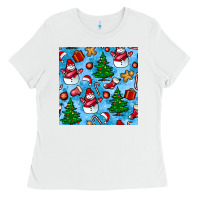 White christmas trees and snow seamless pattern Ladies Tee - BundleAndBundleShop