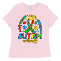 Bubblegum Pink love support accept understand autism awareness Ladies Tee - Artiststas