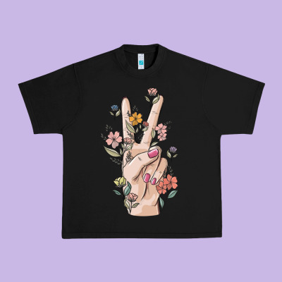 Hand Peace Sign Urban Heavy Tee Designed By Maliassmallbusiness