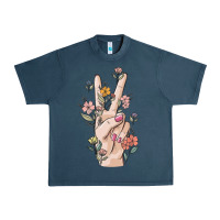 Midnight Navy hand peace sign Urban Heavy Tee - MaliasSmallBusiness
