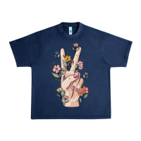 Navy hand peace sign Urban Heavy Tee - MaliasSmallBusiness