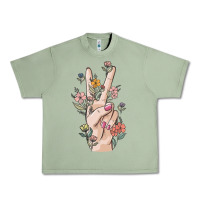 Oil Green hand peace sign Urban Heavy Tee - MaliasSmallBusiness