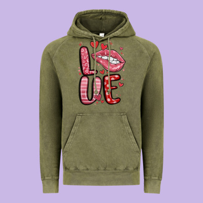 Western Love Lips Vintage Hoodie Designed By Maliassmallbusiness