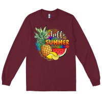 Burgundy hello summer pineapple Long Sleeve Tee - JahusDesignShop
