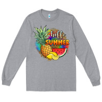 Heather Grey hello summer pineapple Long Sleeve Tee - JahusDesignShop