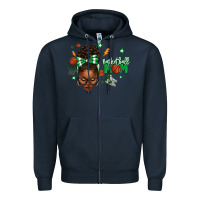 Navy Afro Messy Bun Full Face Basketball Mom Zipper Hoodie - texasbilliewilder