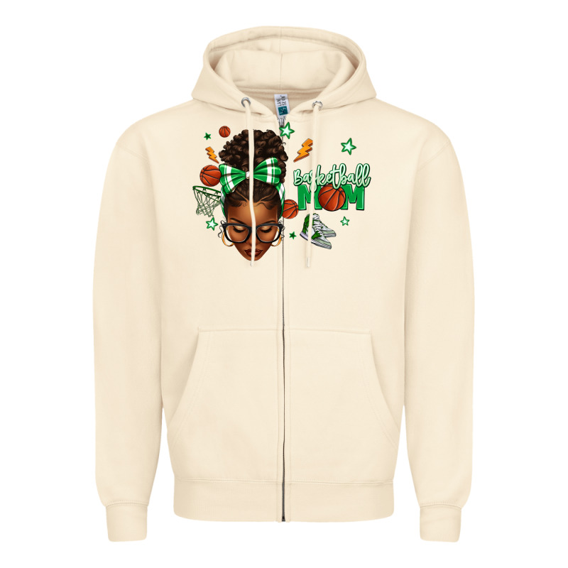 Afro Messy Bun Full Face Basketball Mom Zipper Hoodie by texasbilliewilder | Teevron