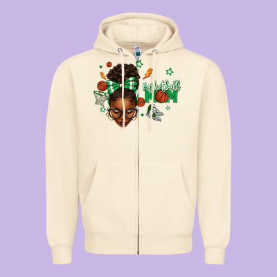Afro Messy Bun Full Face Basketball Mom Zipper Hoodie Designed By Texasbilliewilder