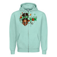 Seafoam Afro Messy Bun Full Face Basketball Mom Zipper Hoodie - texasbilliewilder