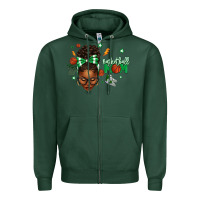 Sports Green Afro Messy Bun Full Face Basketball Mom Zipper Hoodie - texasbilliewilder