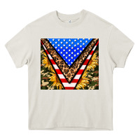 Cream american sunflower and camouflage Heavy Core Tee - AdoDesignShop