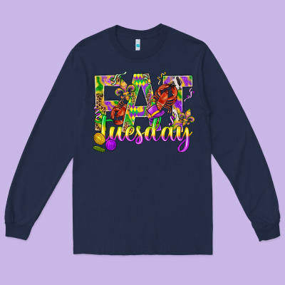 Mardi Gras Fat Tuesday Long Sleeve Tee Designed By Bundleandbundleshop