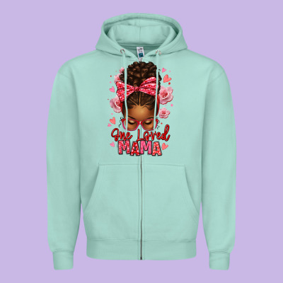 One Loved Mama Afro Messy Bun Zipper Hoodie Designed By Texasbilliewilder