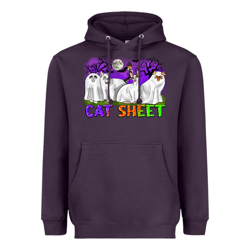 Cat Sheet Ghost Cats Halloween Heavyweight Hoodie by CowGirlArtShop | Teevron