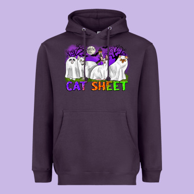 Cat Sheet Ghost Cats Halloween Heavyweight Hoodie Designed By Cowgirlartshop