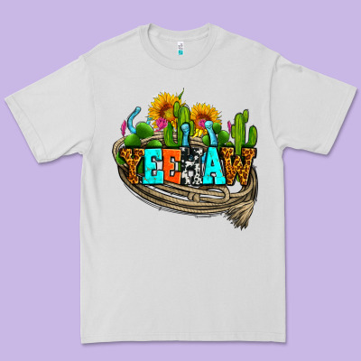 Yeehaw And Cactus With Horseshoe Premium Tee Designed By Adodesignshop