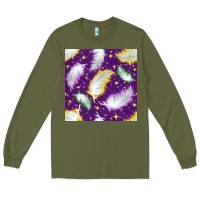 Army Green Mardi Gras Feathers seamless pattern Long Sleeve Tee - BundleAndBundleShop
