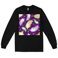 Black Mardi Gras Feathers seamless pattern Long Sleeve Tee - BundleAndBundleShop