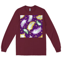 Burgundy Mardi Gras Feathers seamless pattern Long Sleeve Tee - BundleAndBundleShop