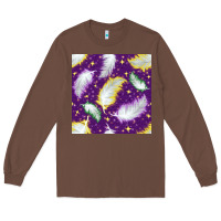 Chestnut Mardi Gras Feathers seamless pattern Long Sleeve Tee - BundleAndBundleShop