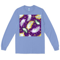 Colony Blue Mardi Gras Feathers seamless pattern Long Sleeve Tee - BundleAndBundleShop