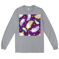 Heather Grey Mardi Gras Feathers seamless pattern Long Sleeve Tee - BundleAndBundleShop